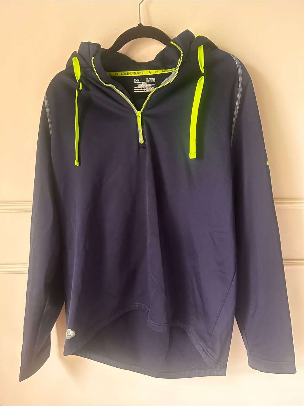 Under Armour Navy Half-Zip Hoodie with Neon Yellow Accents